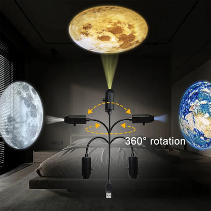 USB Ceiling Moon Earth Projection Atmosphere Light Starry Sky Lamp - 6 Lenses
