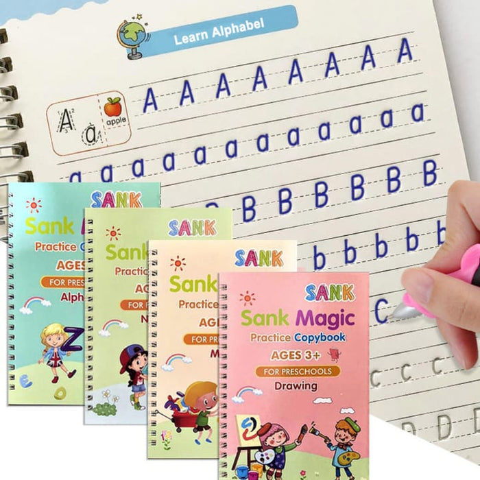 Sank Magic Practice Copybook Set - 4 Books with Pen & 10 Refills