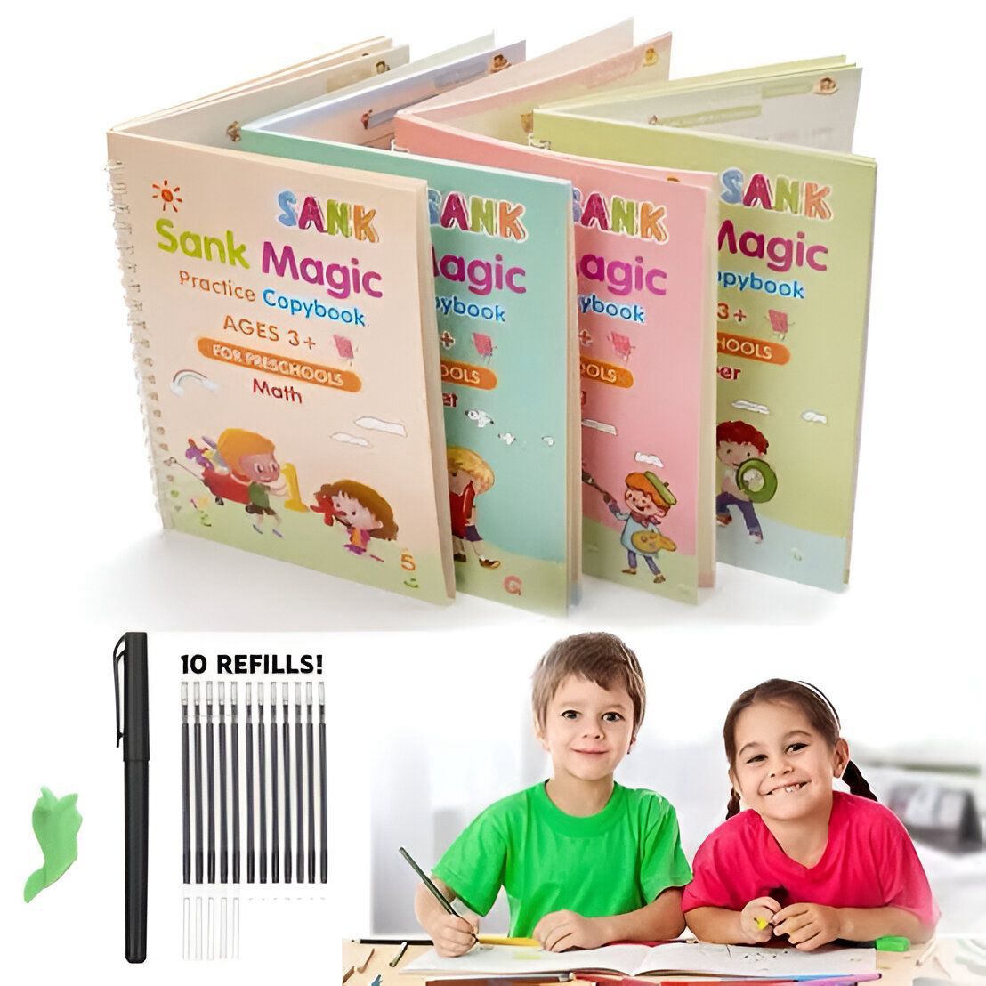Sank Magic Practice Copybook Set - 4 Books with Pen & 10 Refills