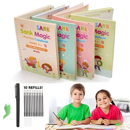 Sank Magic Practice Copybook Set - 4 Books with Pen & 10 Refills